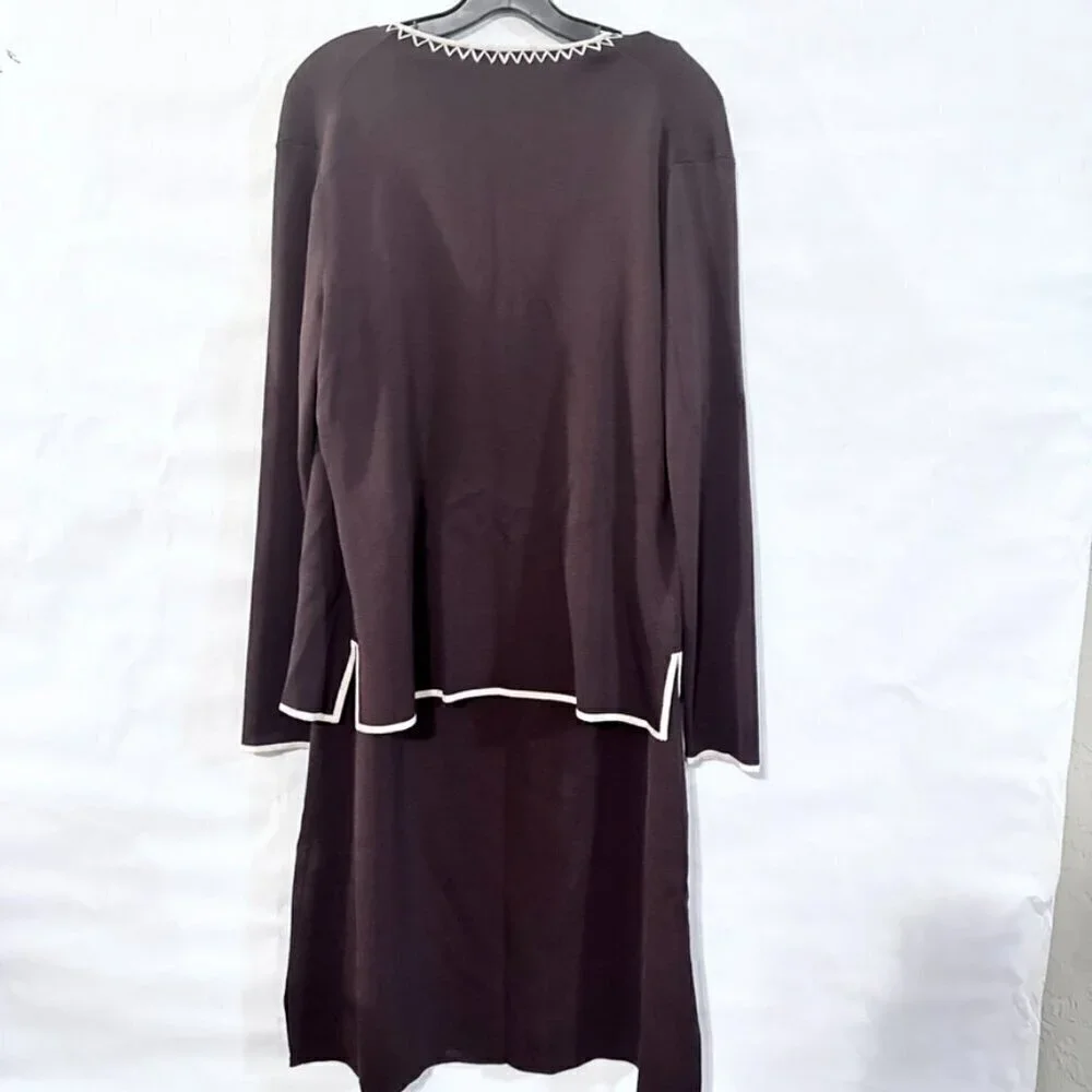 Vertigo Paris Two Piece Set Brown Embroidered Dress Jacket Size Large - Picture 9 of 10